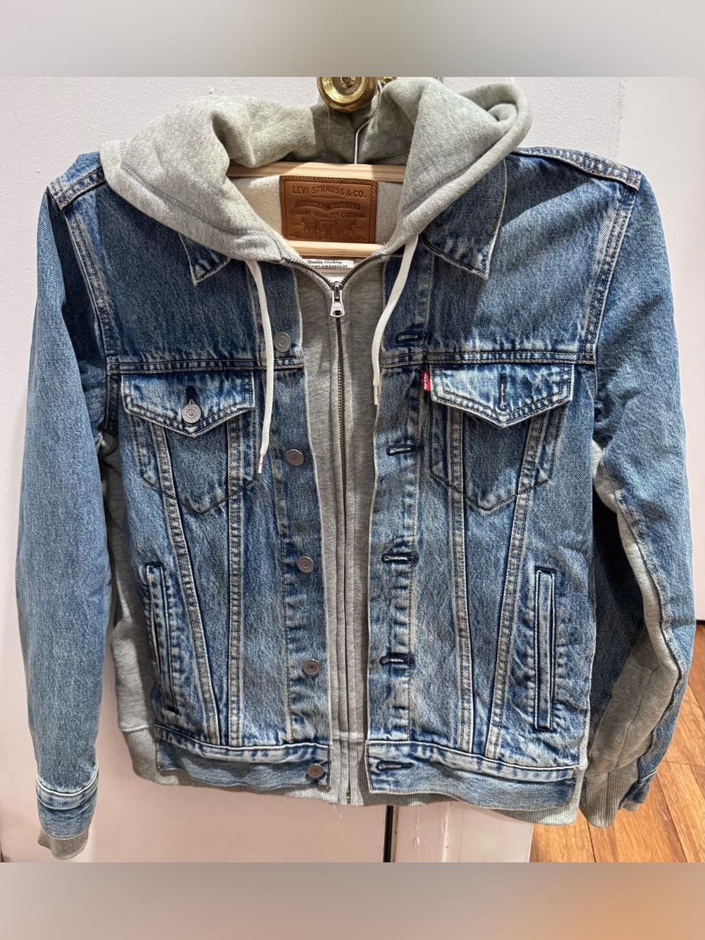 Levi's Blue Denim Jacket with Grey Hoodie Layered